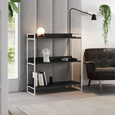 Aparador Industrial 3 Prateleiras Córdoba 95cm Branco E Preto Marrom