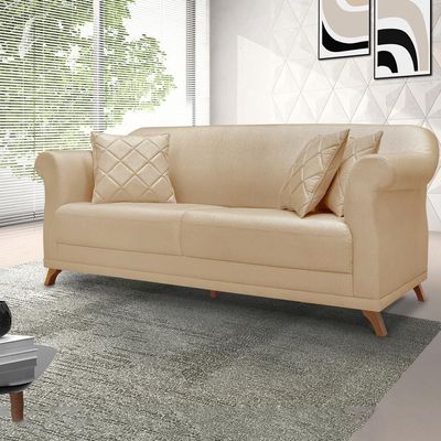 Sofa 2 Lugares Retro Polo 180cm Com Almofada Linho Dourado Ezz Dourado