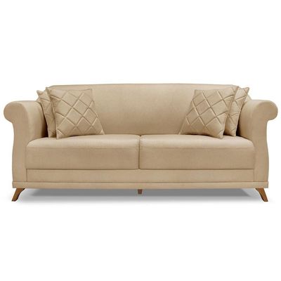 Sofa 2 Lugares Retro Polo 180cm Com Almofada Linho Dourado Ezz Dourado