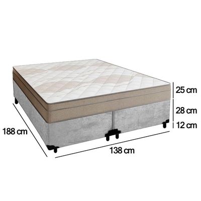 Cama Box Casal Bipartido Suede + Colchão De Molas Ensacadas Portobel Ipanema 138x188x65cm Cinza