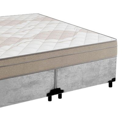 Cama Box Casal Bipartido Suede + Colchão De Molas Ensacadas Portobel Ipanema 138x188x65cm Cinza