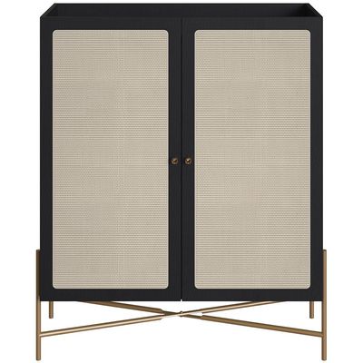 Armário Bar Para Sala 2 Portas 93cm Industrial Indy A03 Nero Dourado - Lyam Decor