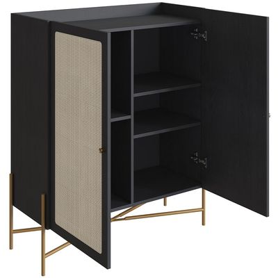 Armário Bar Para Sala 2 Portas 93cm Industrial Indy A03 Nero Dourado - Lyam Decor
