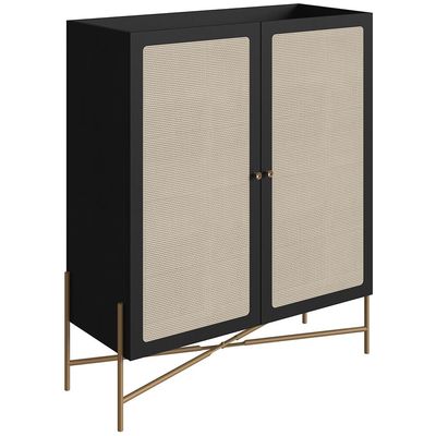 Armário Bar Para Sala 2 Portas 93cm Industrial Indy A03 Nero Dourado - Lyam Decor