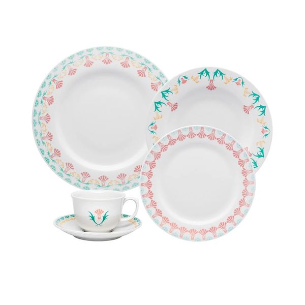 Aparelho de Jantar e Chá Oxford Flamingo Duquesa em Porcelana 30 Peças