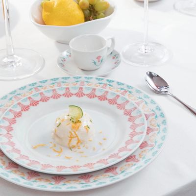 Aparelho de Jantar e Chá Oxford Flamingo Duquesa em Porcelana 30 Peças