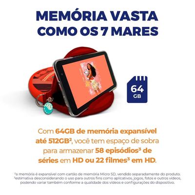 Tablet Positivo Vision TAB 7 Moana com Tela de 7, 64GB, 3GB RAM, Processador Octa Core, Android 14 Go e 2 Capas de Proteção Preto / 220V