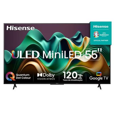 Smart TV 55 Hisense Ultra HD 4K Mini LED U6N com Google TV, Wi-Fi, Bluetooth, USB e HDMI - 55U66LUA Preto / 110V