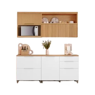 Cozinha Completa em MDF Nesher Marquesa com 4 Portas 4 Gavetas e 4 Prateleiras 200cm de Largura Marrom/Cinza