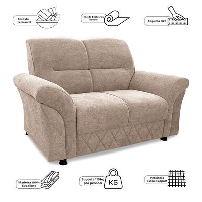 Sofá 2 Lugares Cama inBox Mourato com 140cm de Largura e Revestido em Bouclé Bege Claro