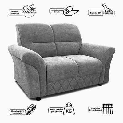 Sofá 2 Lugares Cama inBox Mourato com 140cm de Largura e Revestido em Bouclé Cinza Claro