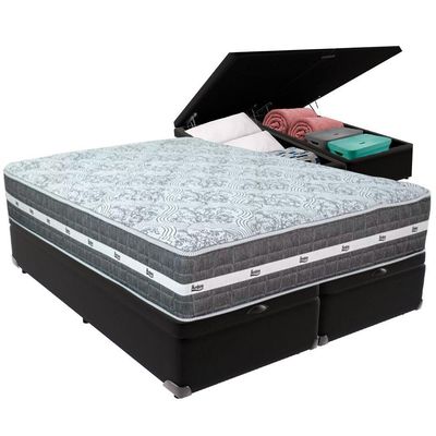 Cama Box Baú Preto E Colchão Black Graphite Molas Ensacadas King 193x203x32 Anjos