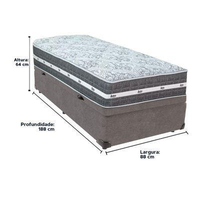 Cama Box Baú Cinza E Colchão Black Graphite Molas Ensacadas Solteiro 88x188x27 Anjos