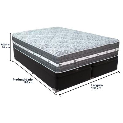 Cama Box Baú Preto E Colchão Black Graphite Molas Ensacadas Queen 158x198x27 Anjos