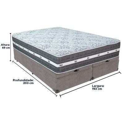 Cama Box Baú Cinza E Colchão Black Graphite Molas Ensacadas King 193x203x32 Anjos