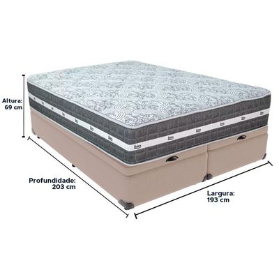 Cama Box Baú Bege E Colchão Black Graphite Molas Ensacadas King 193x203x32 Anjos