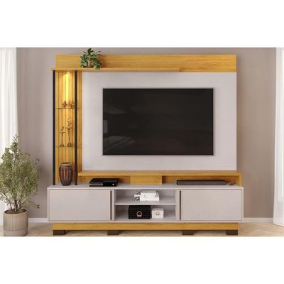 Home Para TV Até 70 Polegadas Martino Com Prateleira Nichos E Pés 200x190cm Cedro Bali Dj Móveis