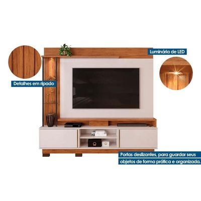 Home Para TV Até 70 Polegadas Martino Com Prateleira Nichos E Pés 200x190cm Cedro Bali Dj Móveis