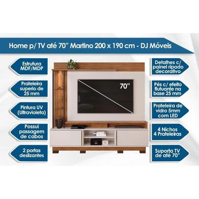 Home Para TV Até 70 Polegadas Martino Com Prateleira Nichos E Pés 200x190cm Cedro Bali Dj Móveis