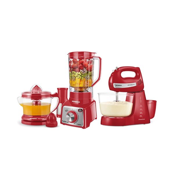 Kit Especial Mondial Liquidificador + Espremedor + Batedeira KT-108 Vermelho - 220V Kit Especial Mondial Liquidificador + Espremedor + Batedeira KT-108 Vermelho - 220V