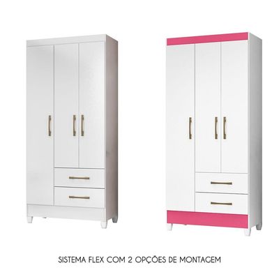 Guarda Roupa de Solteiro com 3 Portas 82x182cm Lima Moval Branco Flex
