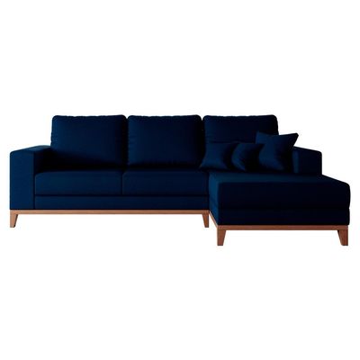 Sofá 3 Lugares Belgrado com Chaise Direito Linho Azul Marinho 230 cm
