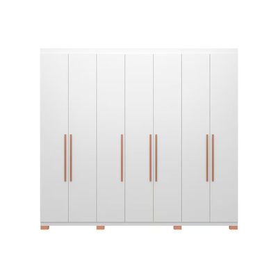 Guarda Roupa Bartira Diplomata com 7 Portas e 6 Gavetas Cômoda Diplomata com 5 Gavetas Cabeceira para Cama Box Casal e Queen Diplomata Branco/Avelã