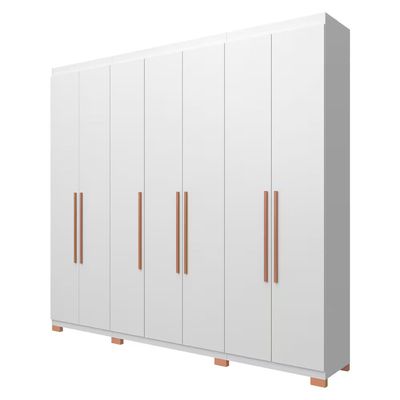 Guarda Roupa Bartira Diplomata com 7 Portas e 6 Gavetas Cômoda Diplomata com 5 Gavetas Cabeceira para Cama Box Casal e Queen Diplomata Branco/Avelã