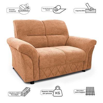 Sofá 2 Lugares Cama inBox Mourato com 140cm de Largura e Revestido em Bouclé Caramelo