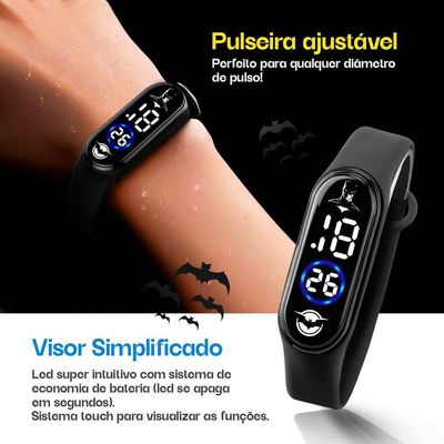 Relogio Infantil Digital Prova Dagua Criança Batman + Caixa Presente Silicone Preto Original Menino