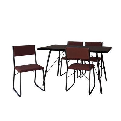 Mesa Jantar Paraty 120cm Tampo Preto Com 4 Cadeiras Angra Estofadas Preta E Marrom Preto