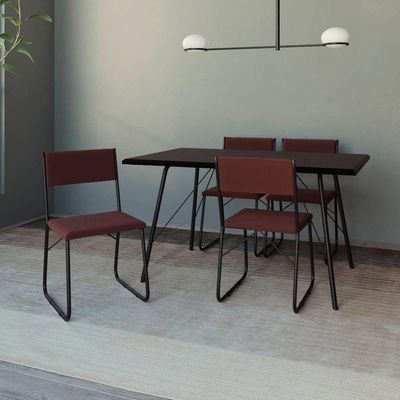 Mesa Jantar Paraty 120cm Tampo Preto Com 4 Cadeiras Angra Estofadas Preta E Marrom Preto