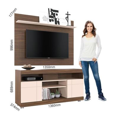 Rack com Painel Para TV Até 55 Pol 136x168cm Colibri Nogueira Off White