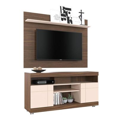 Rack com Painel Para TV Até 55 Pol 136x168cm Colibri Nogueira Off White