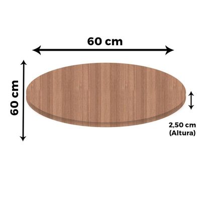 Mesa Beta Inox 75 Cm altura Disco Redondo Tampo Mdp Redondo 60 Cm Largura X 2,50 Cm Altura Noce Natural