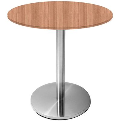 Mesa Beta Inox 75 Cm altura Disco Redondo Tampo Mdp Redondo 60 Cm Largura X 2,50 Cm Altura Noce Natural