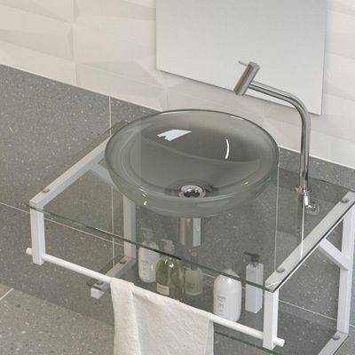 Gabinete Para Banheiro Vidro Glass 80cm Com Cuba Branco/Cuba Incolor