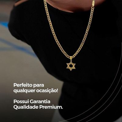 Kit Acessórios Corrente Pingente Estrela Davi Pulseira Aço