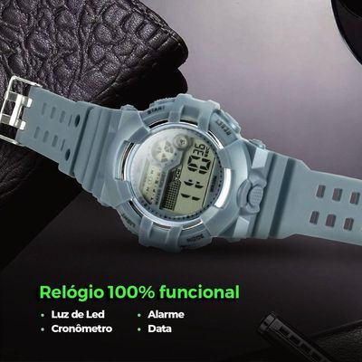 Relogio Digital Infantil Menino Silicone Criança + Caixa Cronometro Esportivo Alarme Cinza Presente