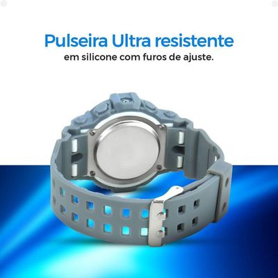 Relogio Digital Infantil Menino Silicone Criança + Caixa Cronometro Esportivo Alarme Cinza Presente