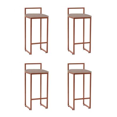 Kit 4 Banquetas Industrial Premium Alta Bar Cozinha Bistrô Em Aço Dori Cobre Assento Suede Bege Marrom