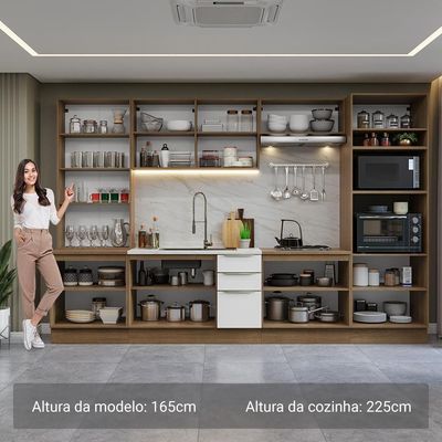 Armário De Cozinha Completa 340cm Rustic/branco Veludo Lux Madesa 02 Rustic/branco Veludo
