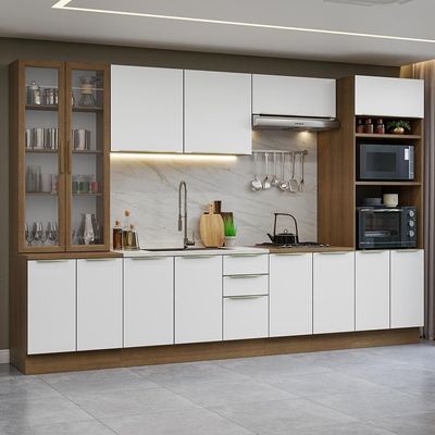 Armário De Cozinha Completa 340cm Rustic/branco Veludo Lux Madesa 02 Rustic/branco Veludo