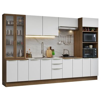 Armário De Cozinha Completa 340cm Rustic/branco Veludo Lux Madesa 02 Rustic/branco Veludo