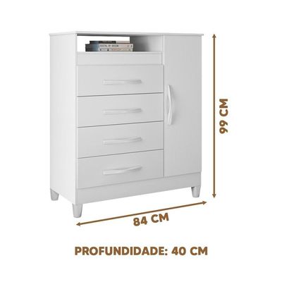 Cômoda Para Quarto Infantil 4 Gavetas 1 Porta Branco Rosa Azul Quadriflex Triton Shop Jm
