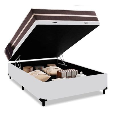 Cama Box Baú Casal + Colchão De Molas Prime Colchões Classic Superlastic 138x188x64 Branco
