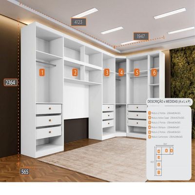 Guarda Roupa Modulado Casal Safira 11 Portas Branco