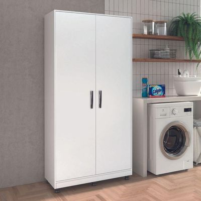 Organizador Multiuso Armário Vertical MDF Branco Grande Para Vassouras Alto Reforçado Com Gancho