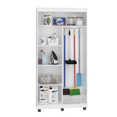 Organizador Multiuso Armário Vertical MDF Branco Grande Para Vassouras Alto Reforçado Com Gancho
