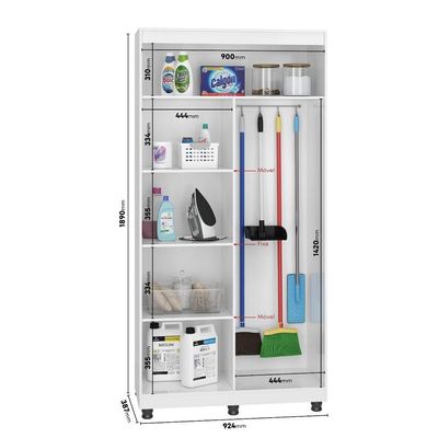 Organizador Multiuso Armário Vertical MDF Branco Grande Para Vassouras Alto Reforçado Com Gancho